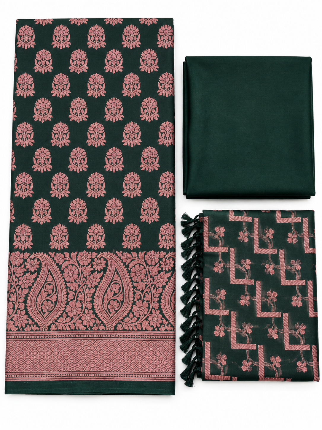 Dark green and dusty rose unstitched three-piece suit