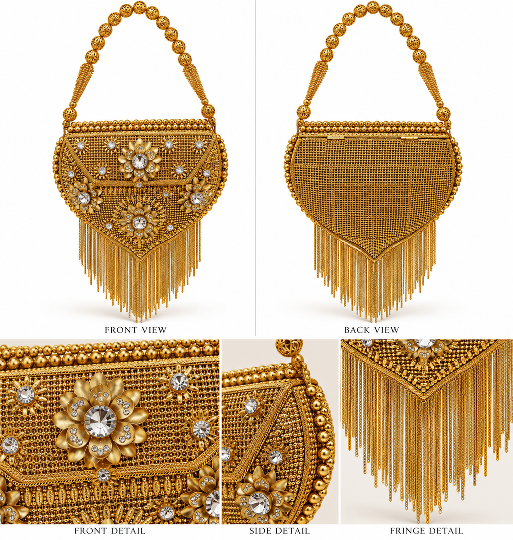 Gold statement handbag with chain fringe alternate view