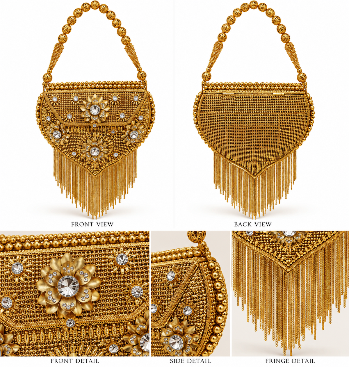 Gold statement handbag with chain fringe alternate view
