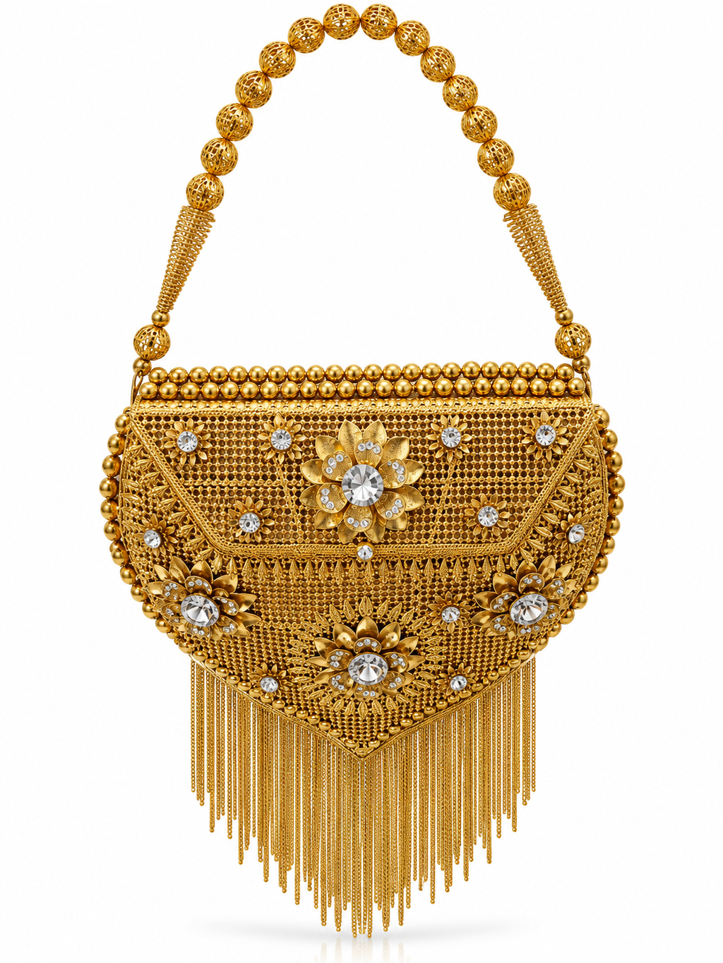 Gold floral statement handbag crystal and beadwork detail