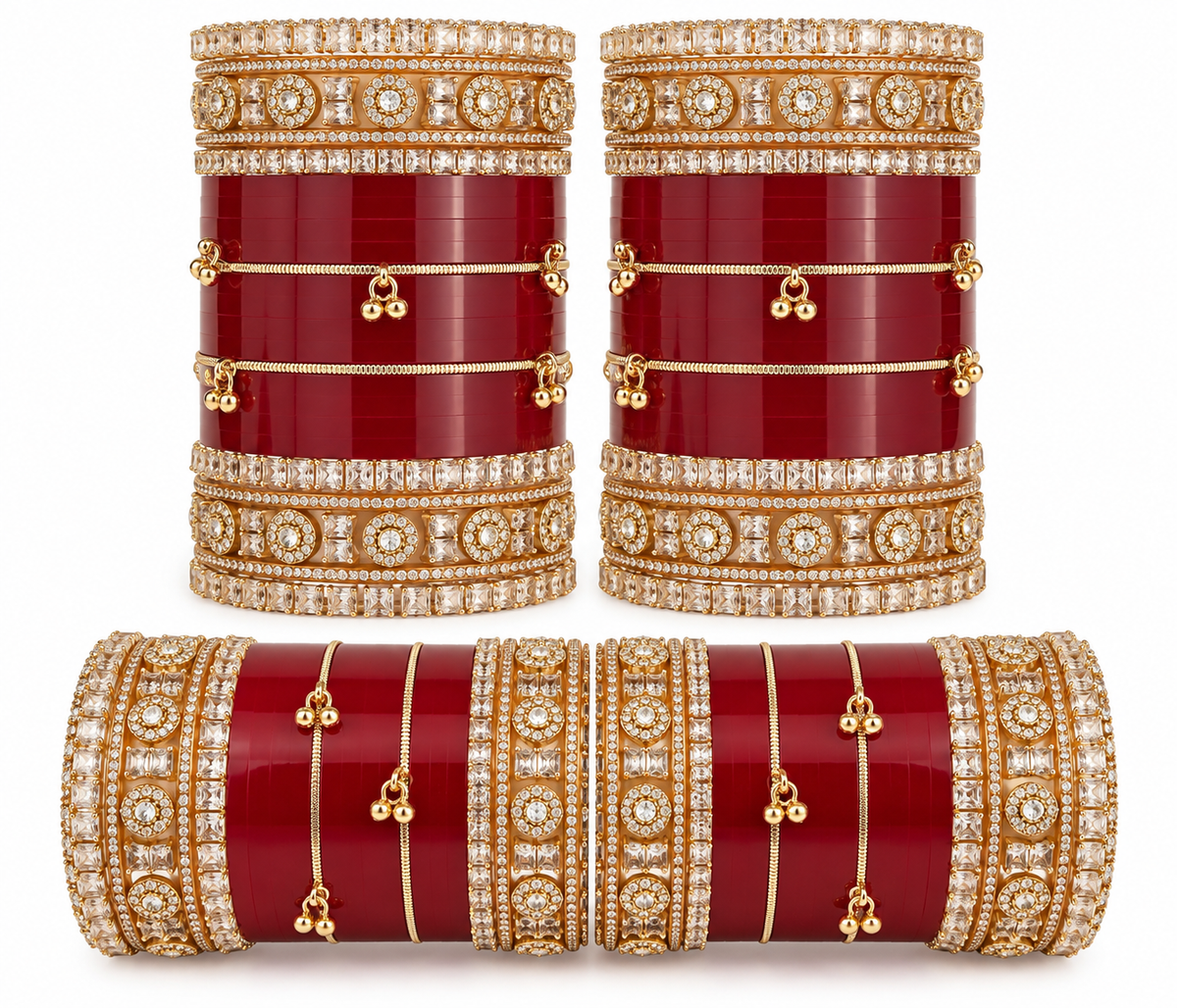 Deep maroon and gold bridal chooda bangle set size 2.6