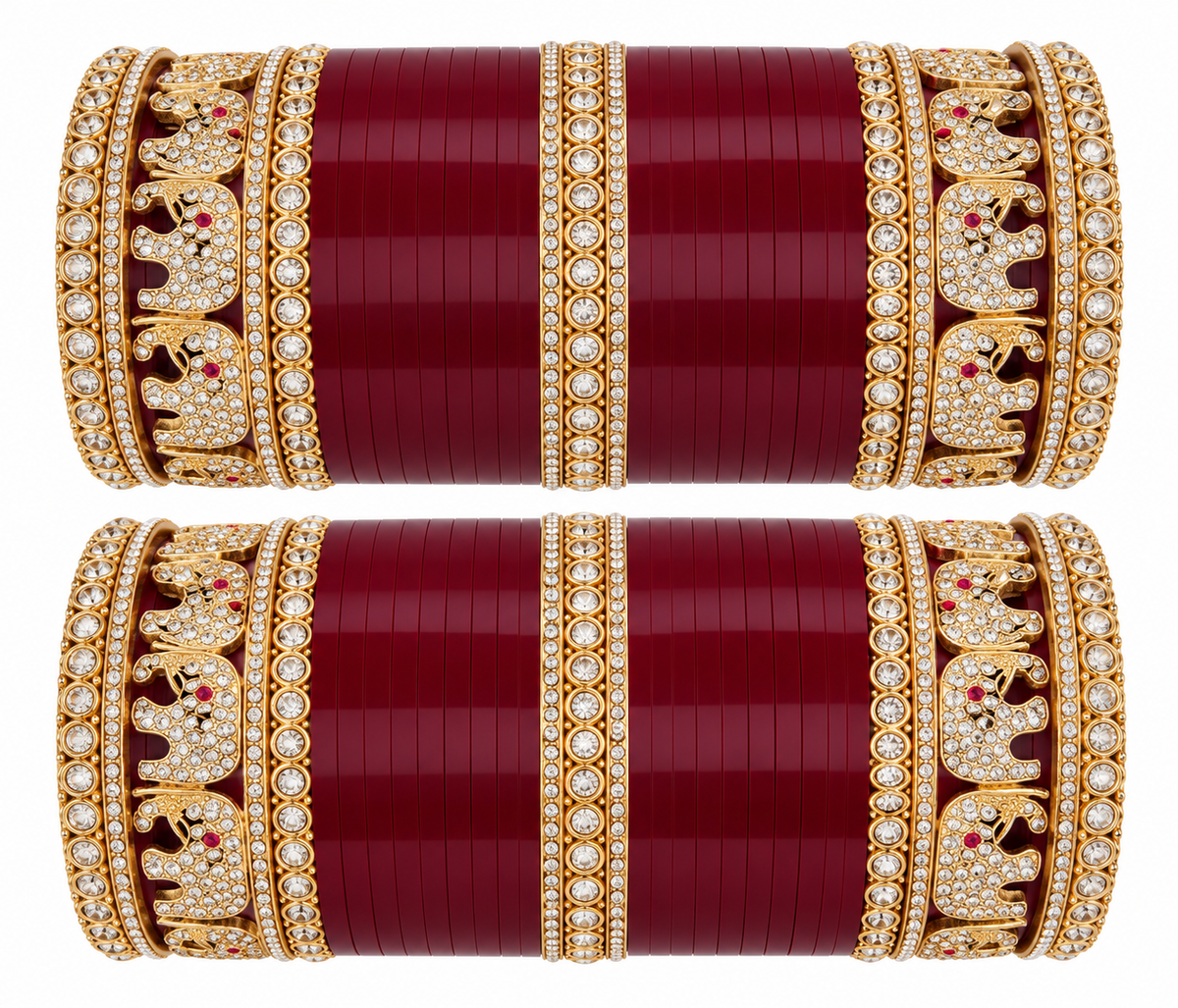 Maroon bridal chooda bangle set with elephant design