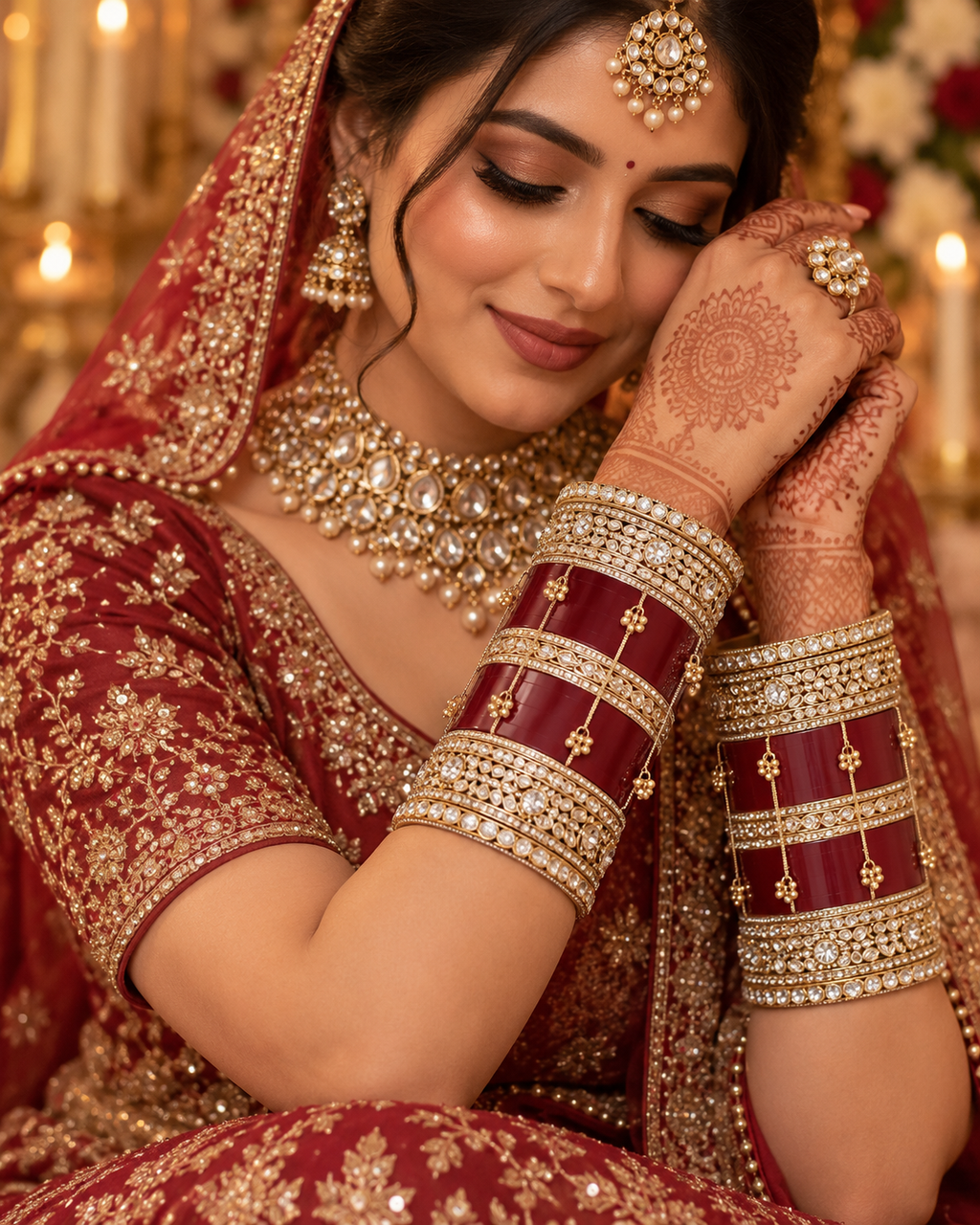 Maroon bridal chooda bangle set size 2.6 detail