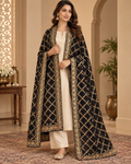 Dark violet velvet dupatta with gold sequin embroidery