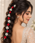 Red rose and pearl floral hair clip