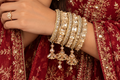 Champagne crystal dangling bangle set size 2.4