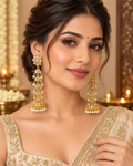 Gold-tone Kundan-style long jhumka earrings