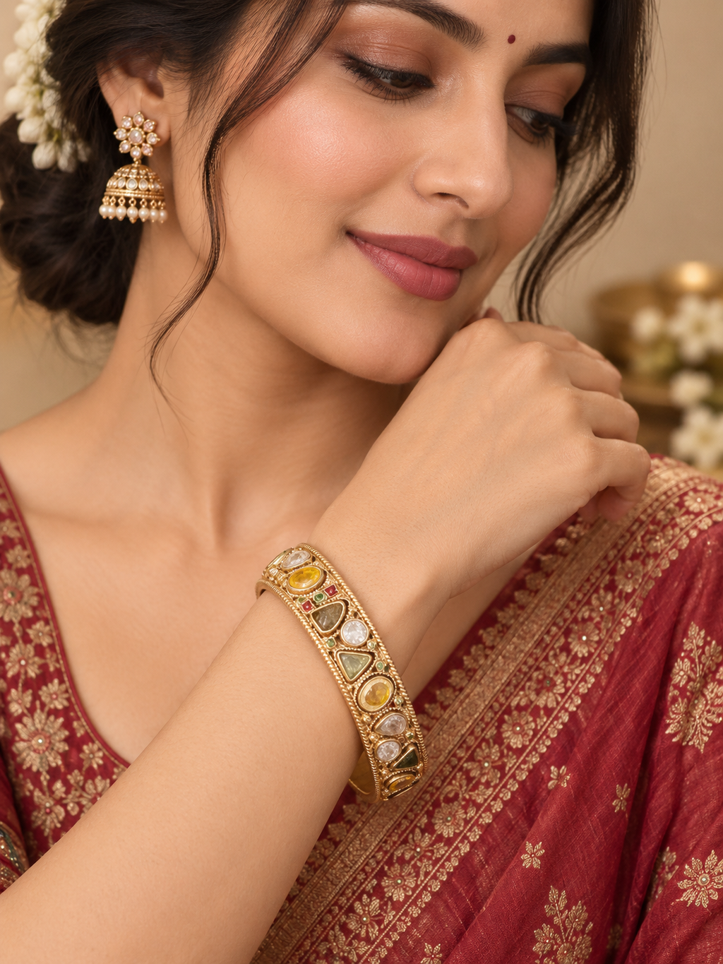 Multicolor stone Kundan-style bangle size 2.4 detail