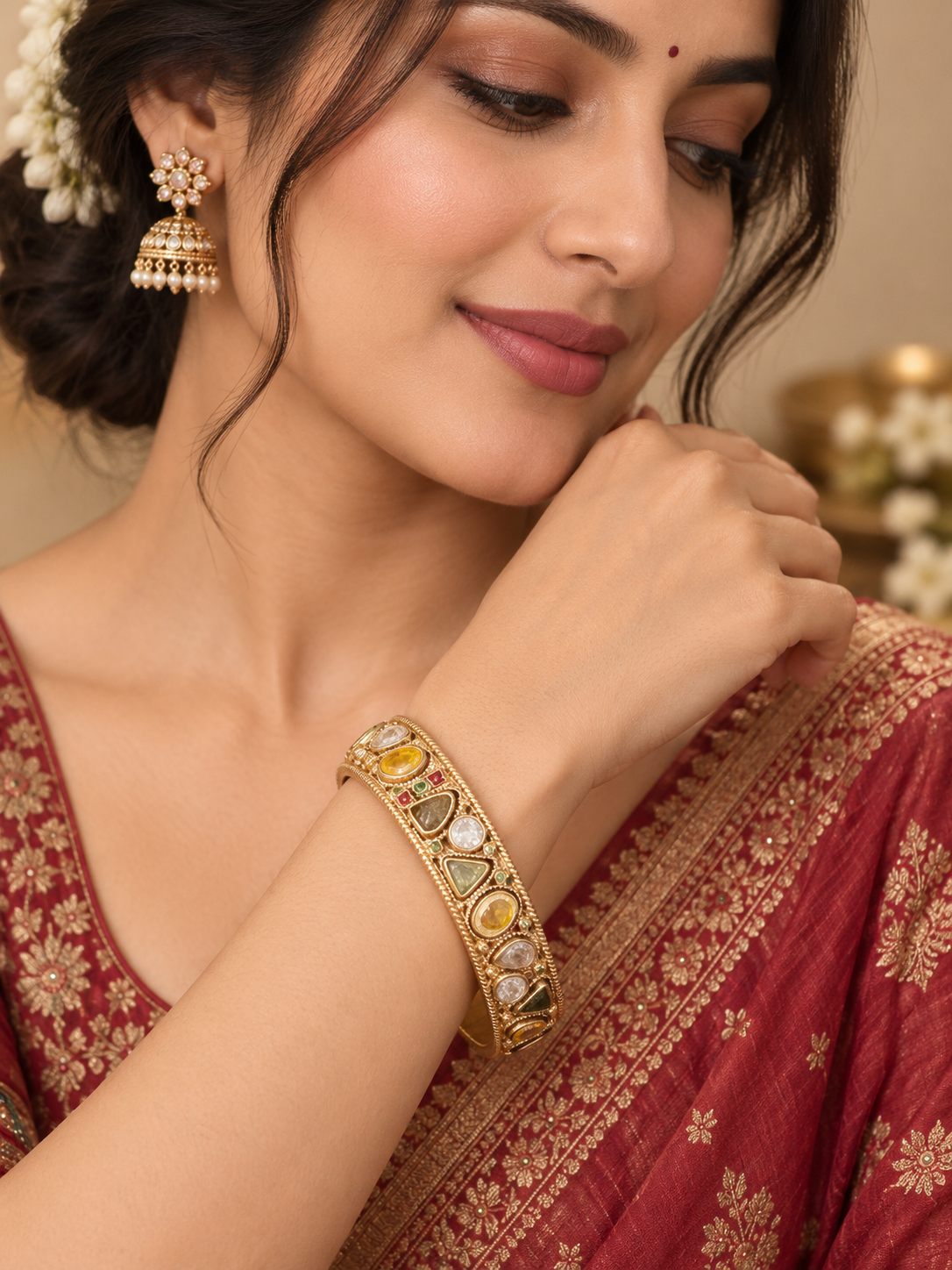 Multicolor stone Kundan-style bangle size 2.4 detail