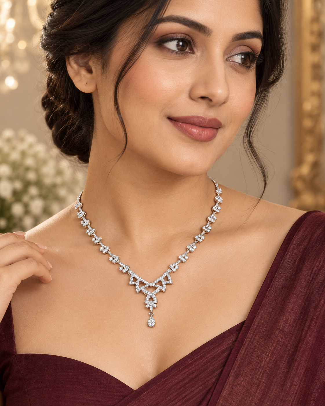 Silver-tone crystal drop necklace