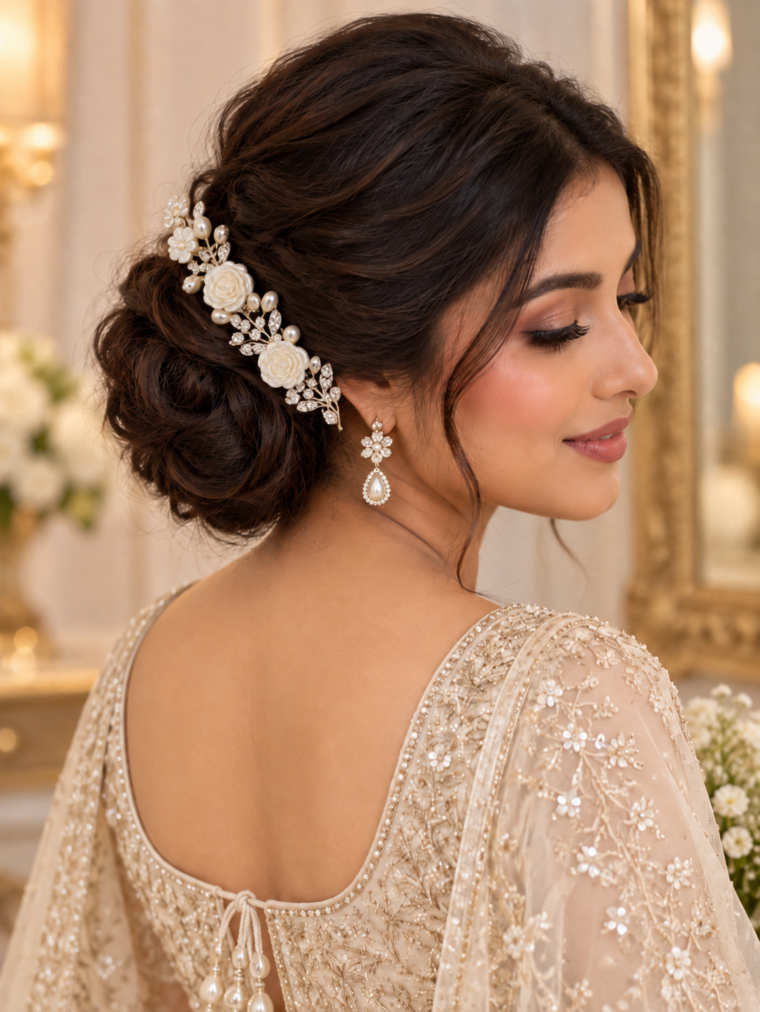 Pearl floral bridal hair comb – reusable flower and pearl-style detail