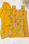 Mustard yellow floral girls sharara set size 3T