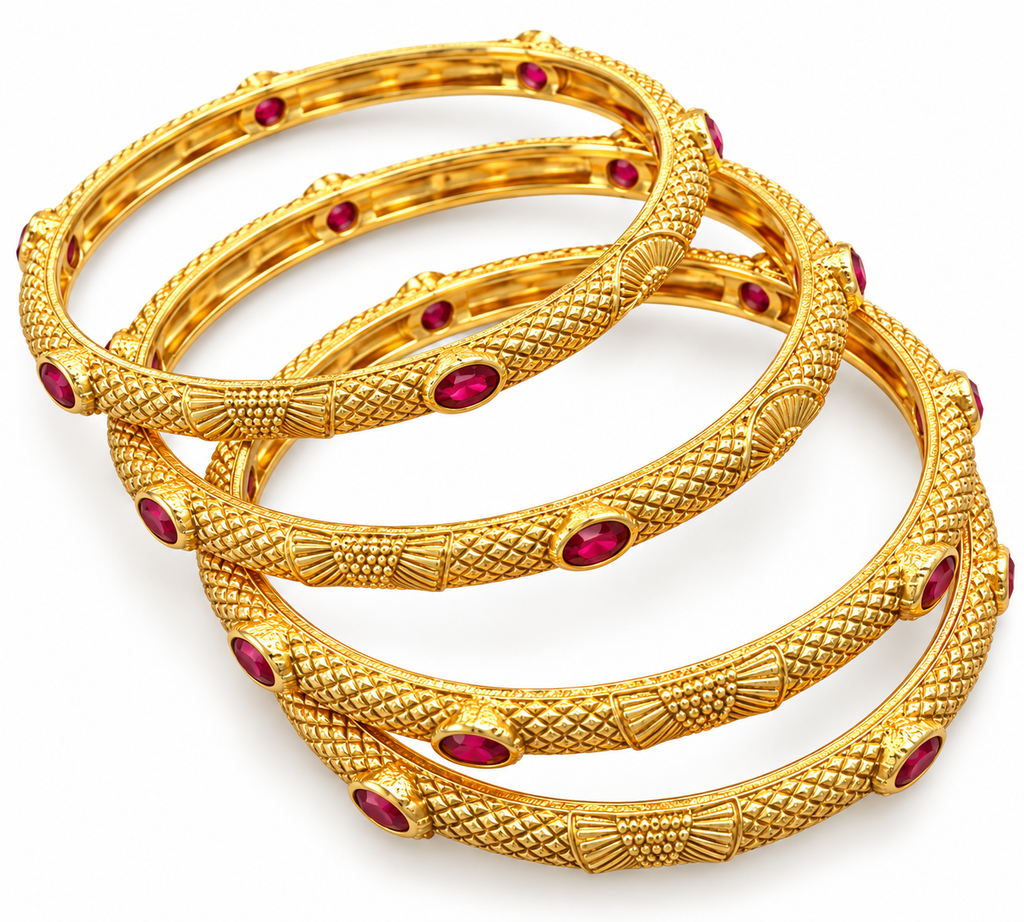 Gold-tone ruby stone bangle set size 2.6 detail