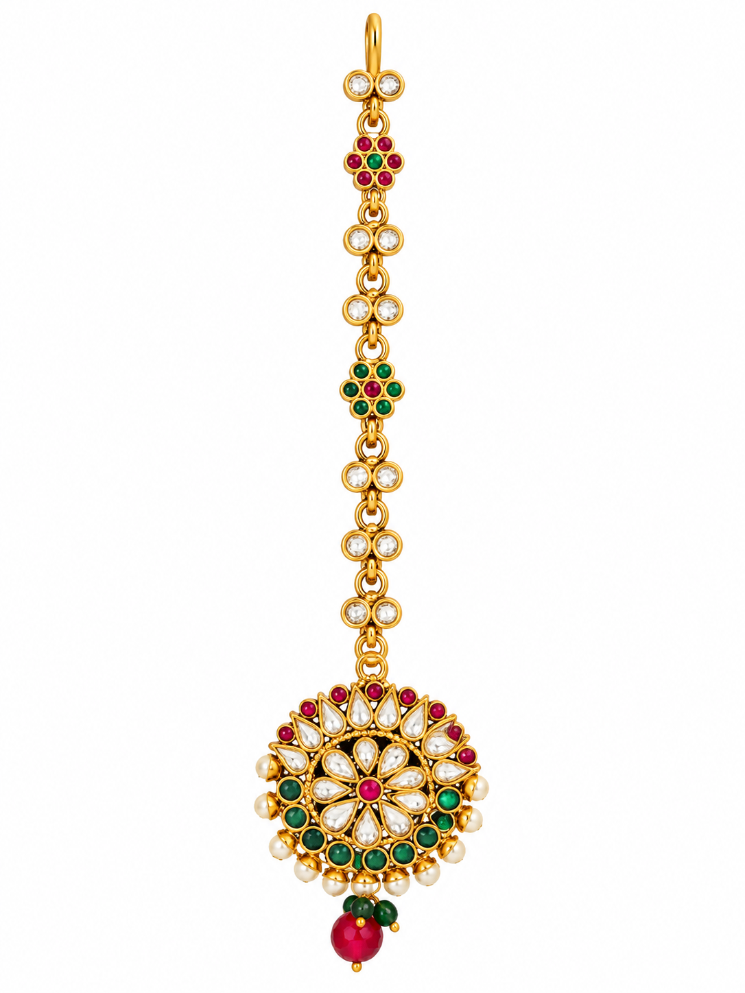 Multicolor Kundan maang tikka jewelry detail