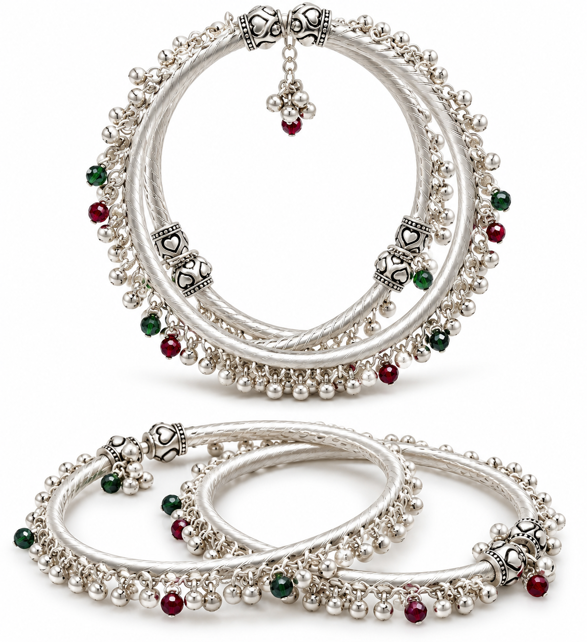 Oxidized silver-tone ghungroo anklet detail