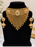 Gold-tone Kundan-style choker and jhumka set