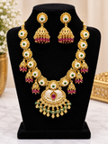 Gold-tone floral necklace and jhumka earrings set