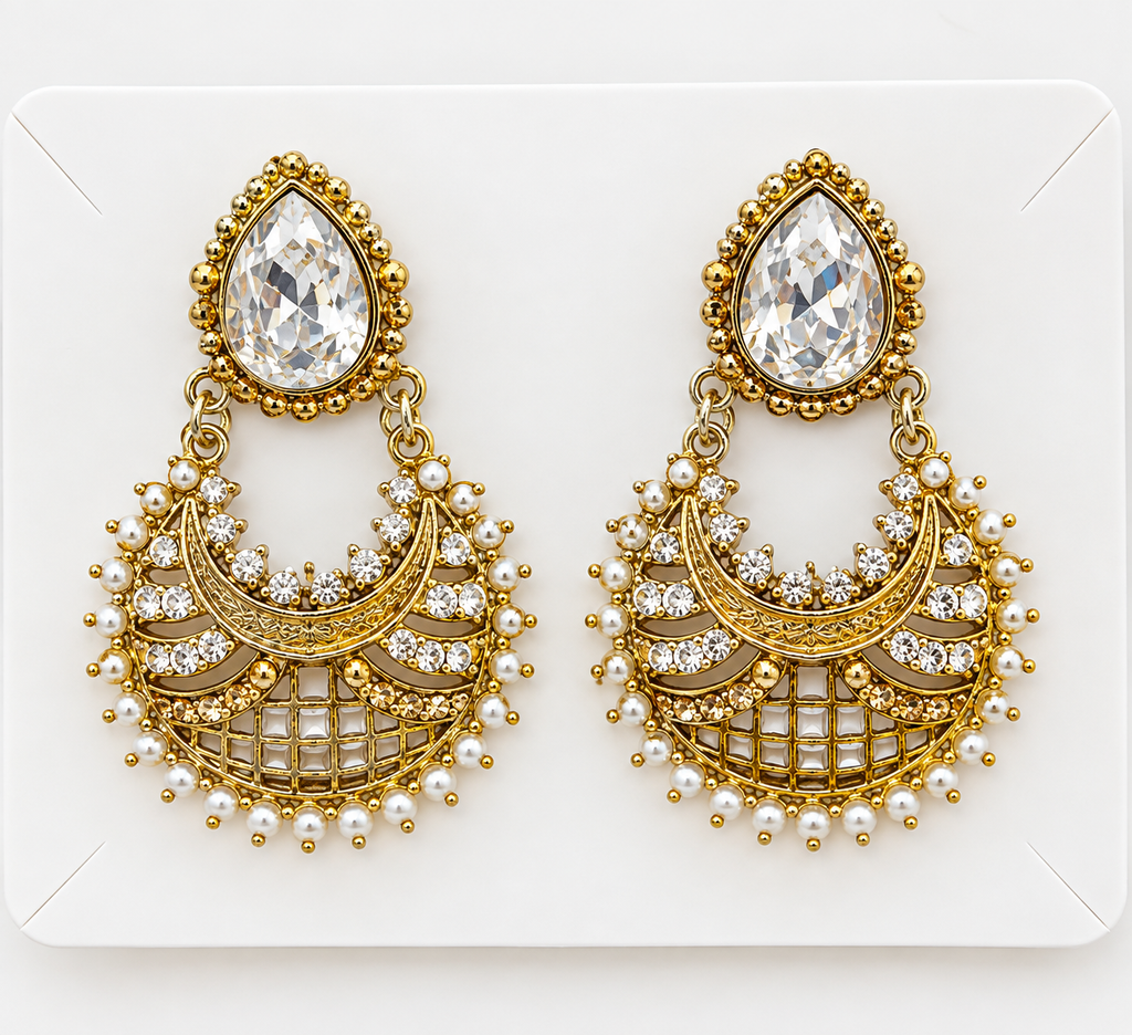 Gold-Tone Pearl & Crystal Chandbali Earrings