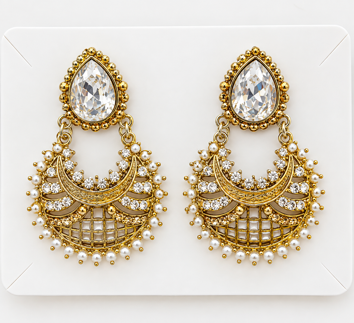 Gold-Tone Pearl & Crystal Chandbali Earrings