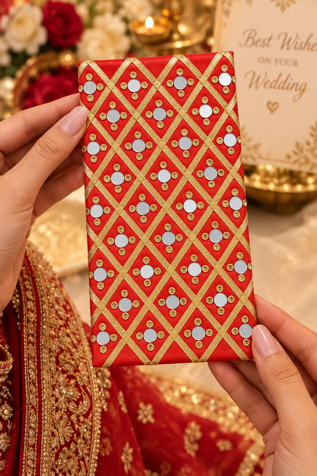 Red Mirror Work Wedding Gift Envelope – Shagun / Cash Envelope