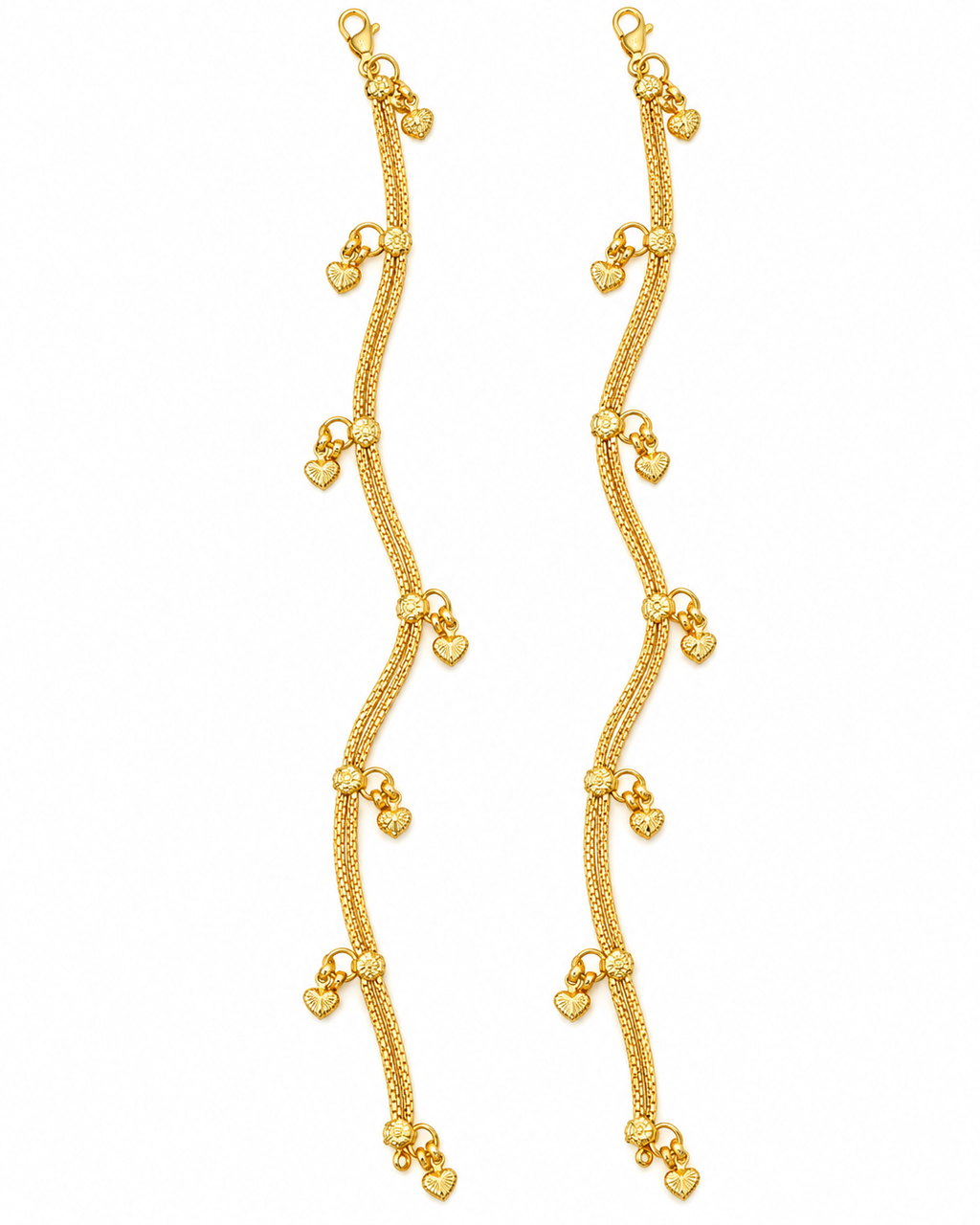 Gold-Tone Heart Charm Anklet Pair