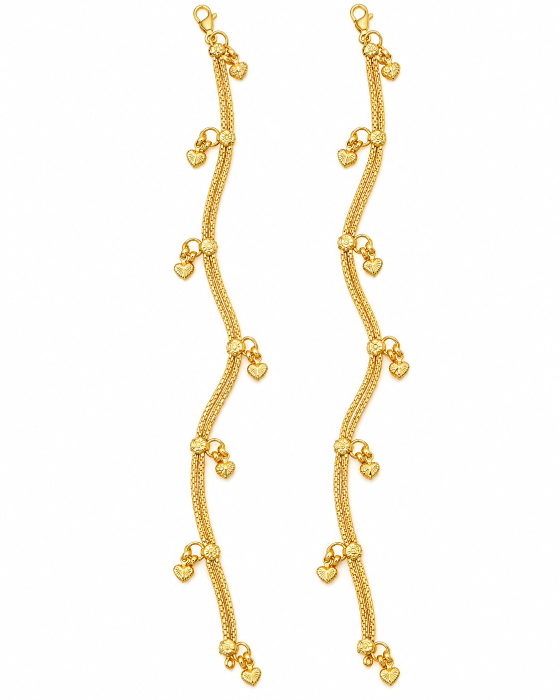 Gold-Tone Heart Charm Anklet Pair