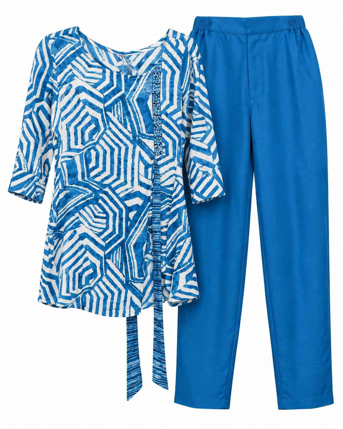 Blue and white geometric 2-piece pant set in size XL