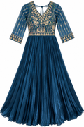 Teal blue embroidered Anarkali gown in size XL