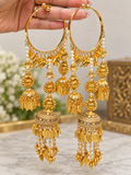 Adjustable Bridal Kalira Bangles – Gold-Tone with Pearl & Jhumka Detailing
