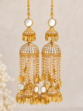 Bridal Gold-Tone Kalira Pair with White Mirrors & Pearl Drops