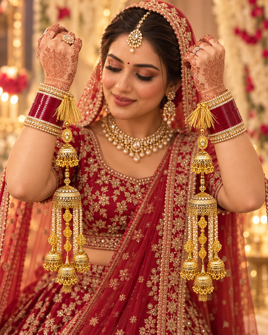 Gold Bridal Kalire with Pearl & Jhumka Detailing alternate view