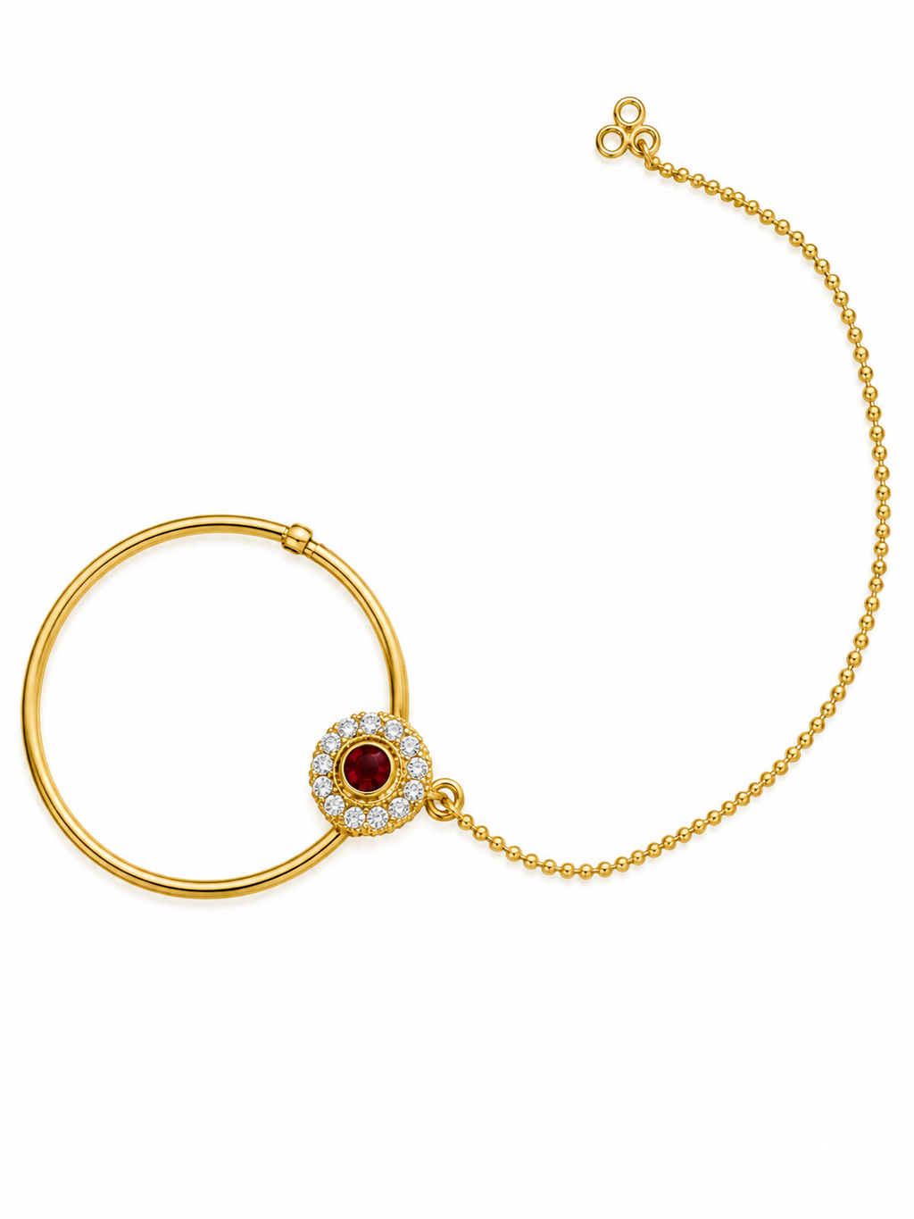 Traditional Gold-Tone Nath with Red Stone & Chain alternate view