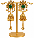 Antique Gold Green Stone Peacock Jhumka Earrings