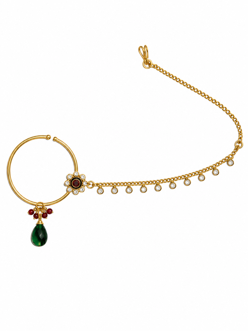 Traditional Gold-Tone Bridal Nath with Chain