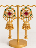 Traditional Kundan Jhumka Earrings with Ruby & Emerald Accents