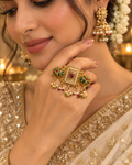 Traditional Kundan Statement Ring with Pearl & Bead Drops