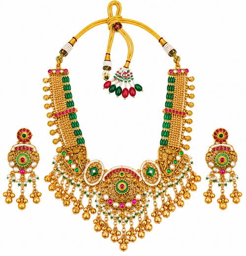 Gold-Tone Indian Necklace & Earrings Set