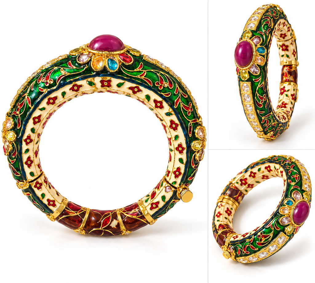 Colorful Kundan Kada Bracelet with Screw Lock alternate view