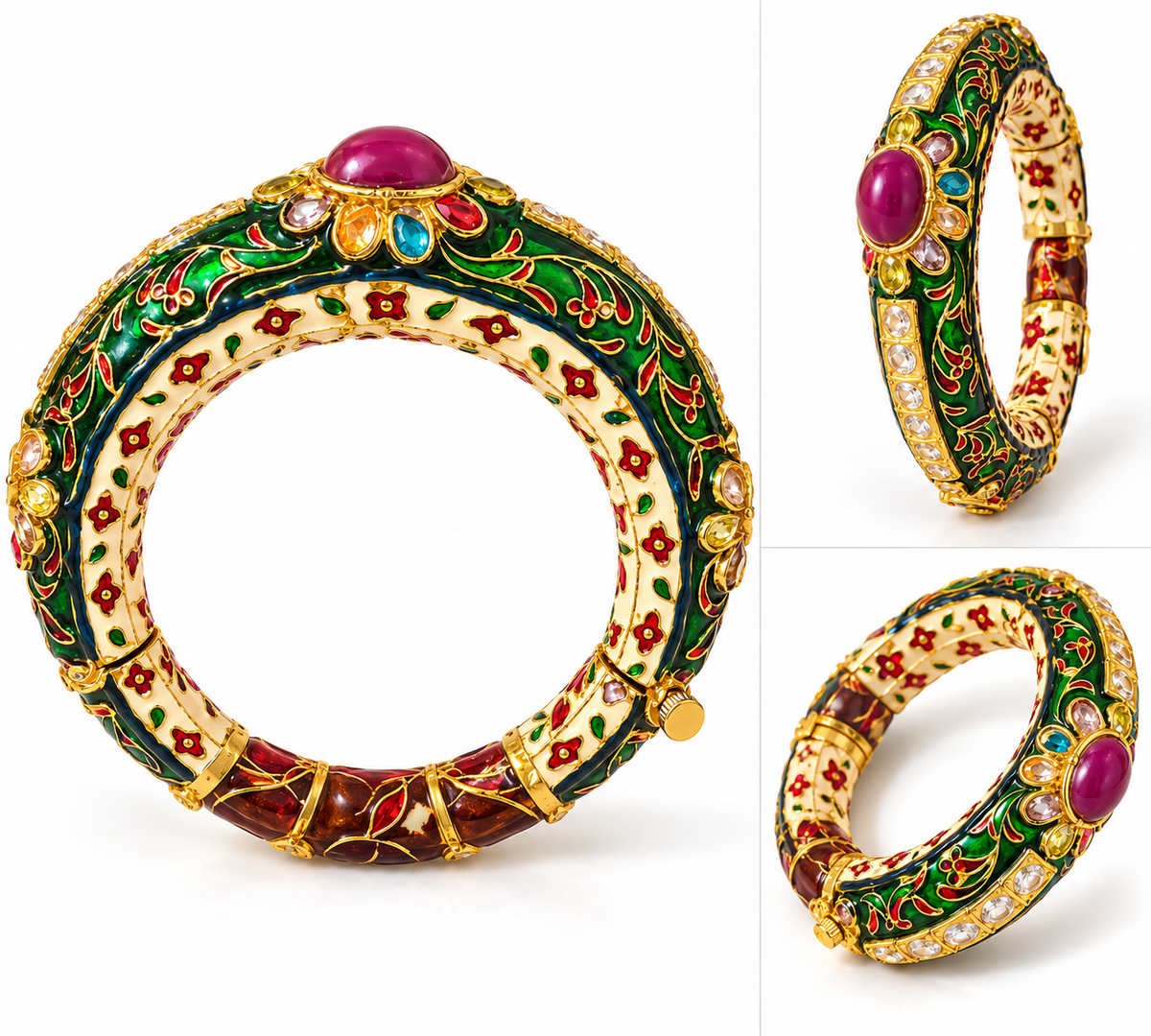 Colorful Kundan Kada Bracelet with Screw Lock alternate view