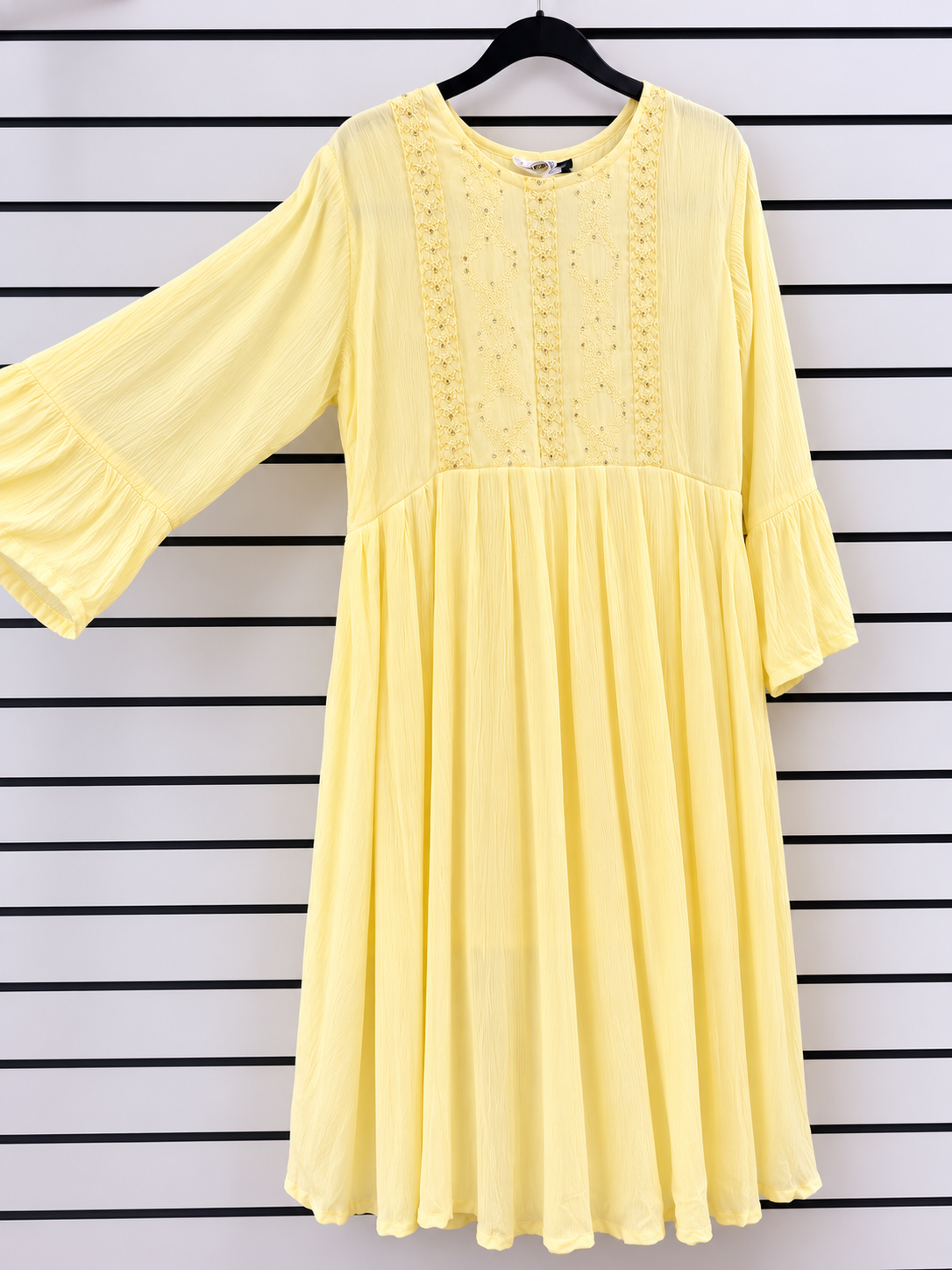 Pastel yellow embroidered kurta top alternate view