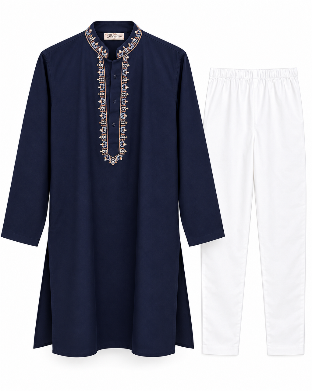 Navy blue men's kurta pajama set alternate view