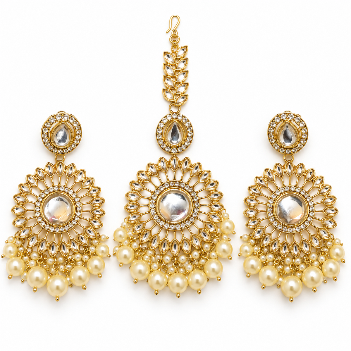 Kundan Pearl Earrings & Maang Tikka Set alternate view