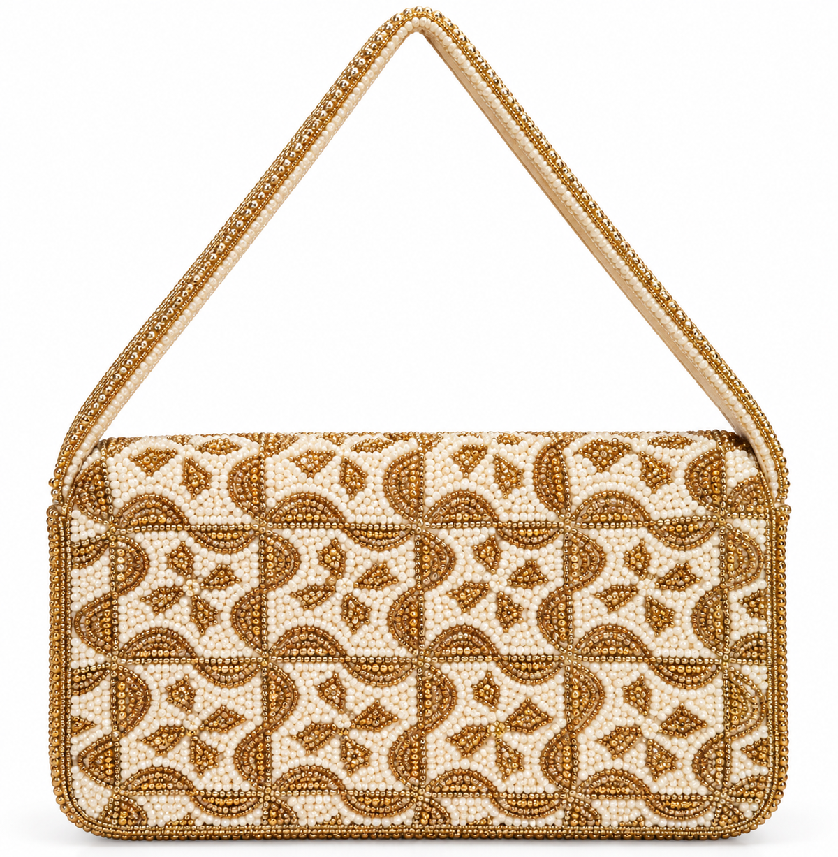 Ivory and gold hand-beaded shoulder bag