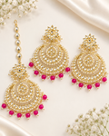 Kundan-style earrings and maang tikka set with pink accents