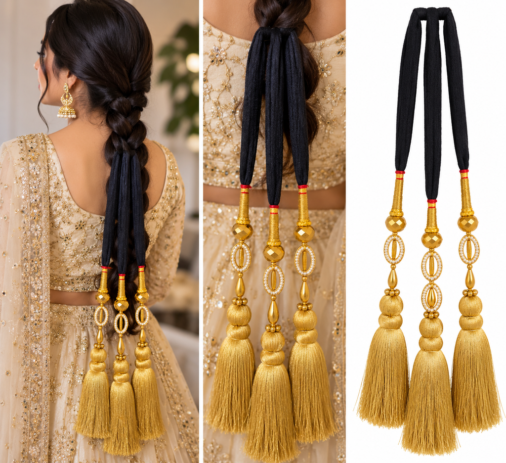 Black and gold Punjabi parandi alternate view