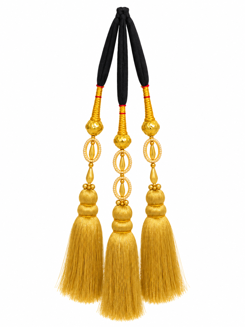 Black and gold Punjabi parandi with golden tassels