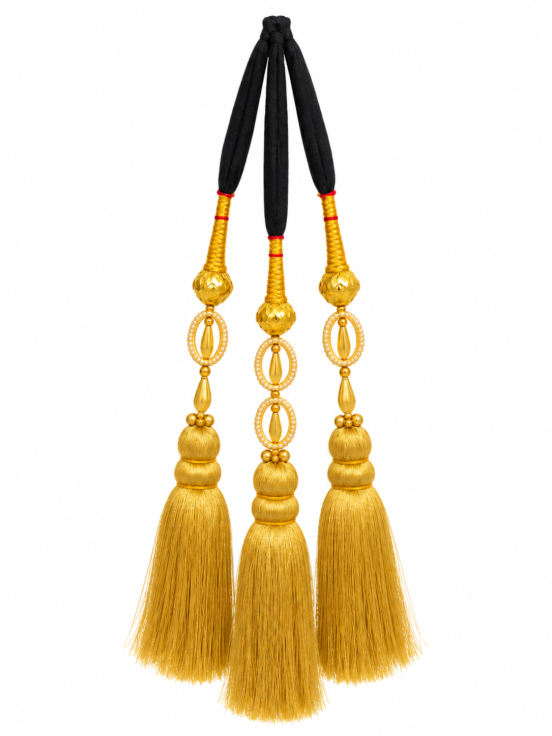 Black and gold Punjabi parandi with golden tassels