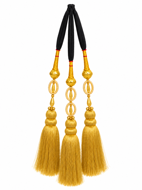 Black and gold Punjabi parandi with golden tassels