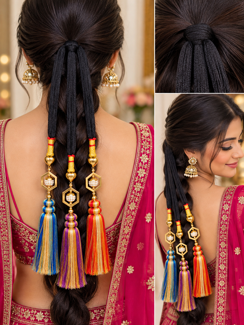 Traditional Punjabi parandi with multicolor tassels alternate view