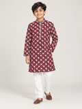 Boys Maroon Printed Kurta Pajama Set